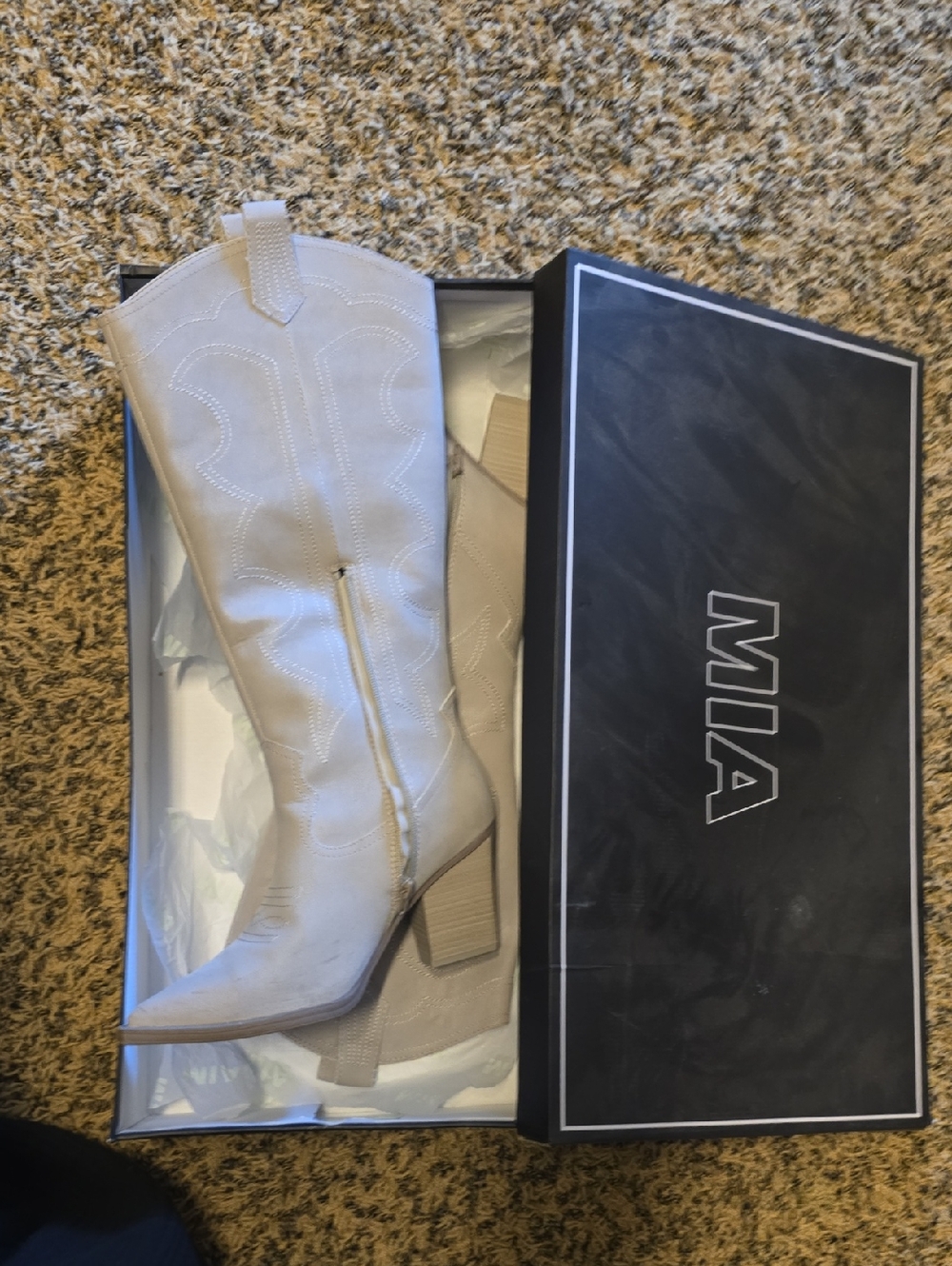 MIA Taupe Western Knee-High Heeled Boots